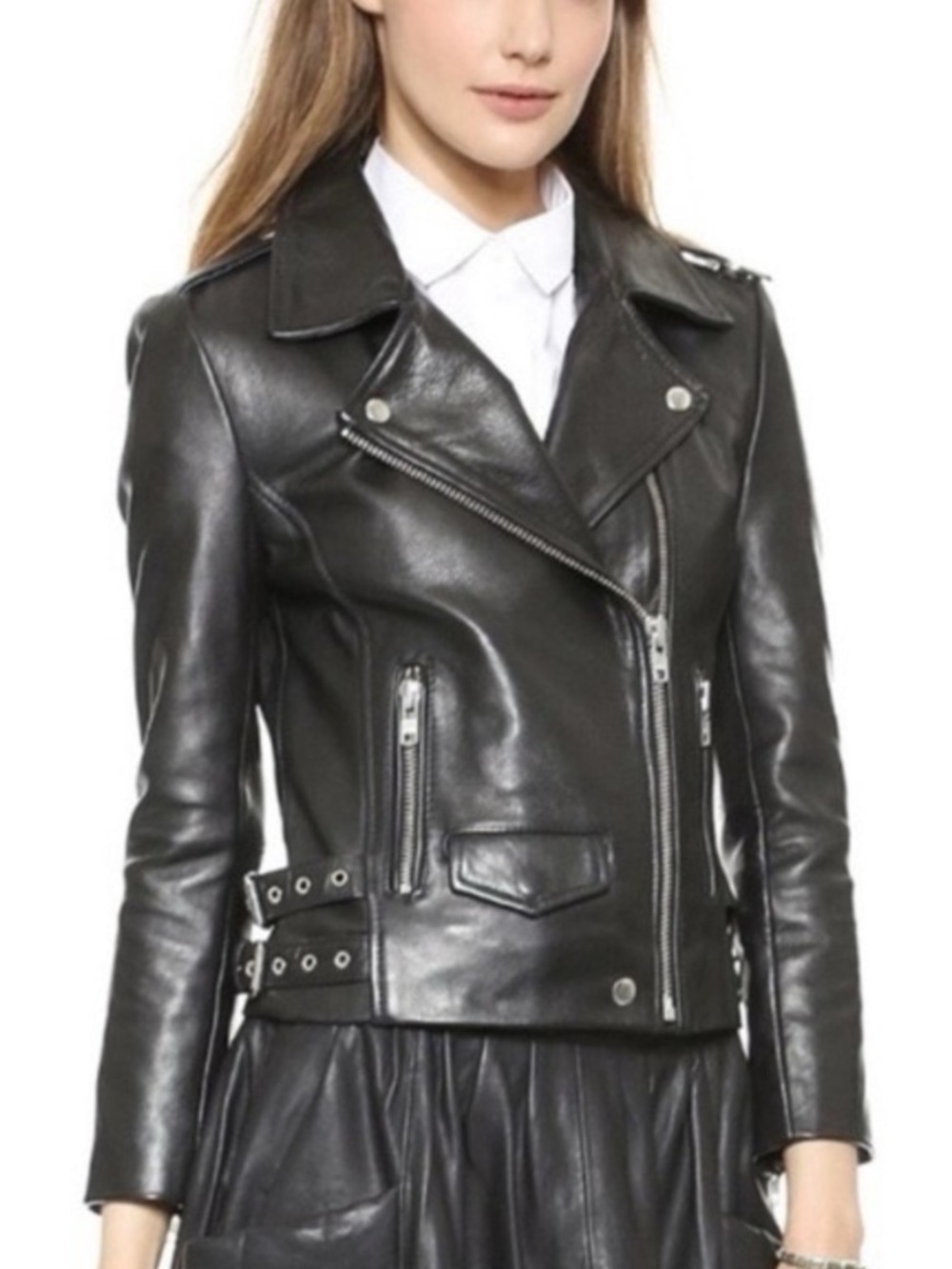 OAK Rider Jacket Black Size Small Heavy Leather Biker Moto Zip Buckle Grunge